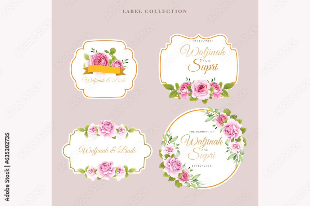 pink roses floral labels design