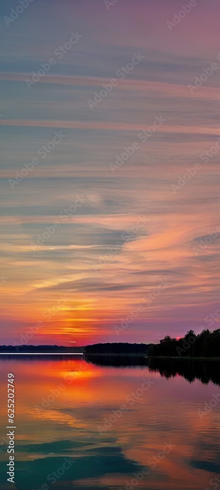 Serene sunset over a calm lake,Wallpaper full screen HD,