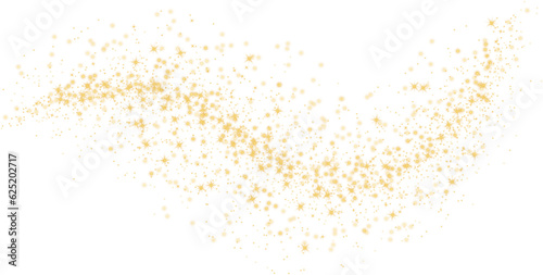 Glittering vector dust on a transparent background. Golden sparkling lights. Christmas Holiday glow particle. Magic star effect. Shine background. Festive party design. PNG image