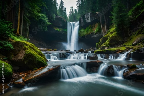 waterfall in the forest generated by AI technology