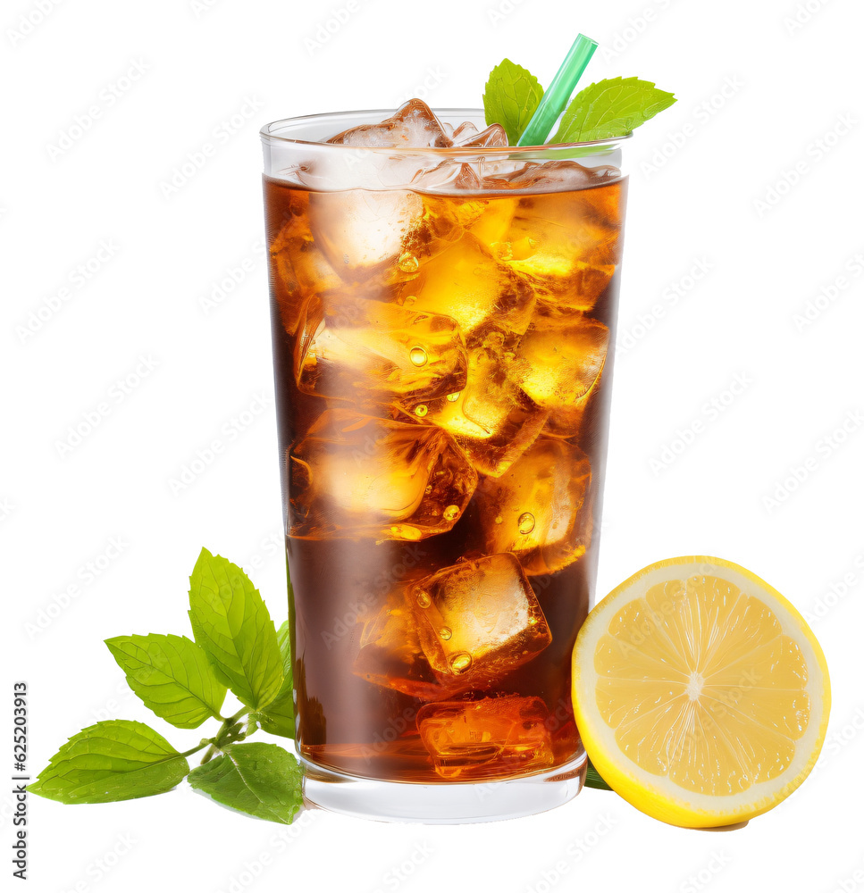 Ice tea drink isolated on the transparent background PNG. AI generative. Ice tea drink isolated on the transparent background PNG. AI generative.