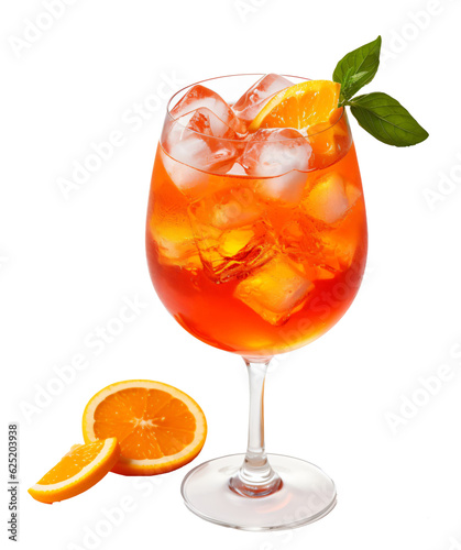 Aperol Spritz drink coctail isolated on the transparent background PNG. AI generative.	
