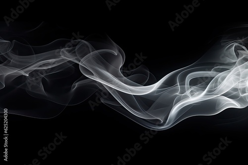 Abstract white smoke swirls on black background 
