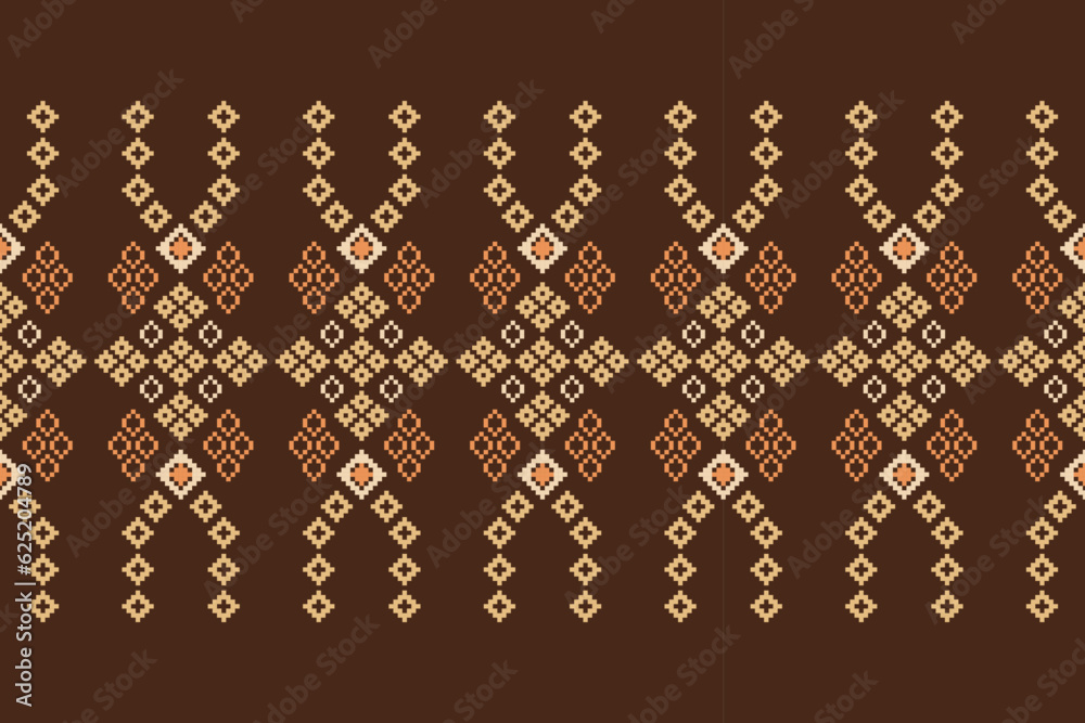 Ethnic geometric fabric pattern Cross Stitch.Ikat embroidery Ethnic oriental Pixel pattern brown background. Abstract,vector,illustration. Texture,clothing,frame,decoration,motifs,silk wallpaper. Ethnic geometric fabric pattern Cross Stitch.Ikat embroidery Ethnic oriental Pixel pattern brown background. Abstract,vector,illustration. Texture,clothing,frame,decoration,motifs,silk wallpaper.
