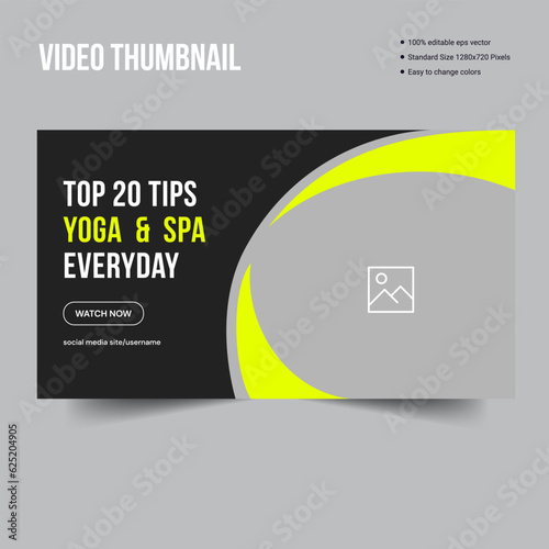 Trendy yoga tips and beauty spa video thumbnail cover banner template design, vector eps10 file format