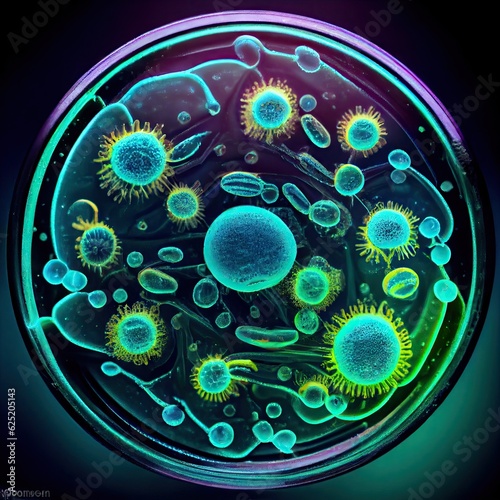Viruses and bacteria, Microscope images of various viruses and bacteria.