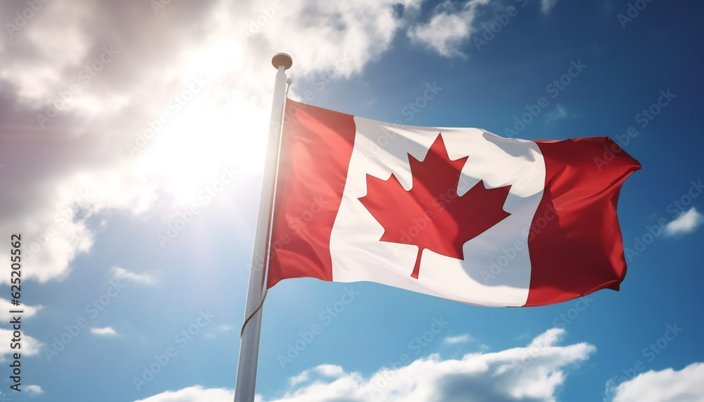 Canada flag flying on the blue sky. Canada flag flying on the blue sky.