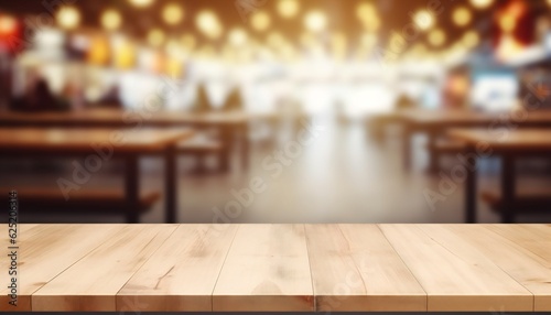 Empty wooden table, space platform, and blurry defocused background © kilimanjaro 