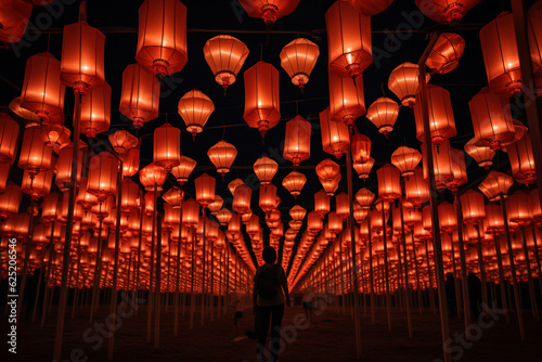 chinese lantern water color. generative ai photo