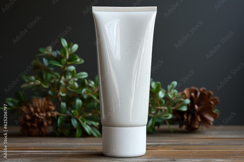 Mockup of a facial cleanser with a plain white design. white plastic tube facial cleanser on the table. Mockup of a facial cleanser with a plain white design. white plastic tube facial cleanser on the table.