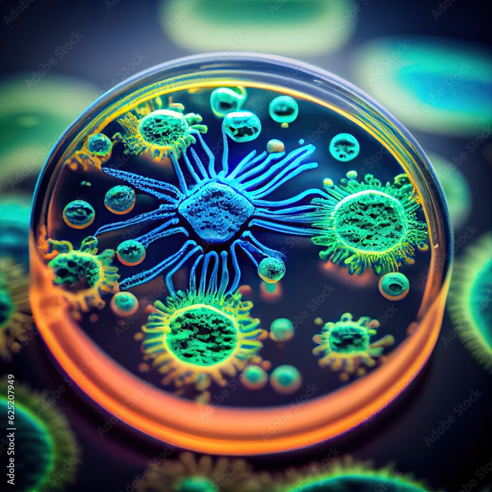 Viruses and bacteria, Microscope images of various viruses and bacteria.
