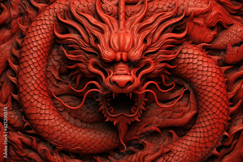 Chinese dragon top view red color. generative ai