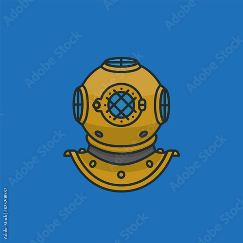 Vintage diver helmet vector illustration for Cousteau Day on June 11