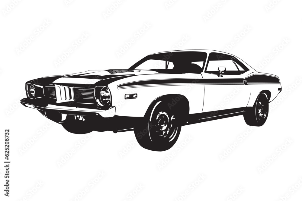American muscle car of the 1970s silhouette vector illustration