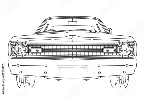 Vintage american muscle car line art vector illustration