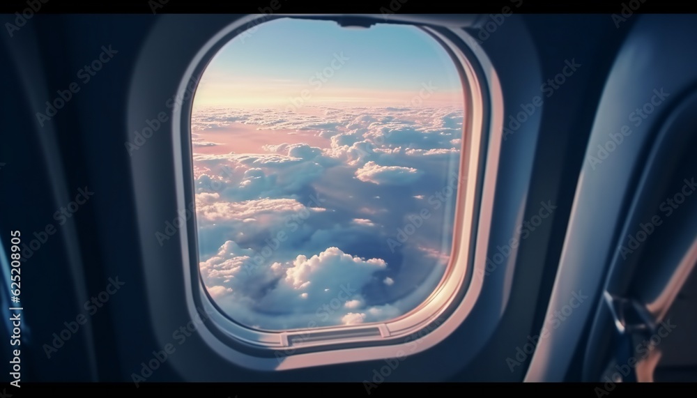 Sunrise over the clouds, view from airplane window Sunrise over the clouds, view from airplane window