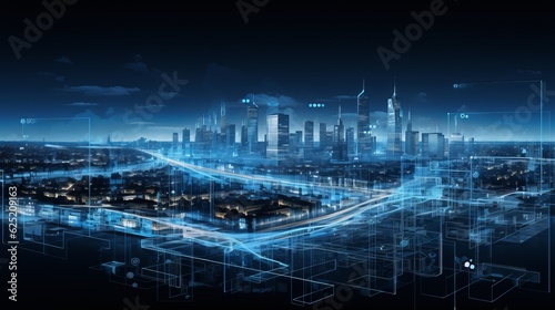 Digital city, technical, technology background 