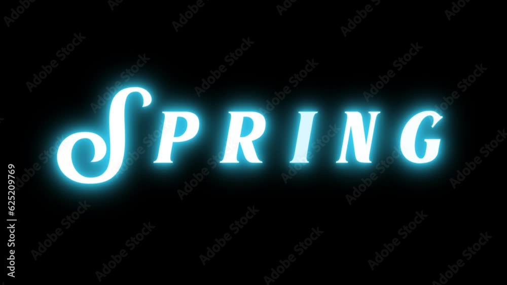 Spring Neon Text Sign On Black Background. Blue inscription. Spring text card for season. Spring mood. Springtime. For title, text, presentation. Business bg. 3d animation 60 FPS Spring Neon Text Sign On Black Background. Blue inscription. Spring text card for season. Spring mood. Springtime. For title, text, presentation. Business bg. 3d animation 60 FPS