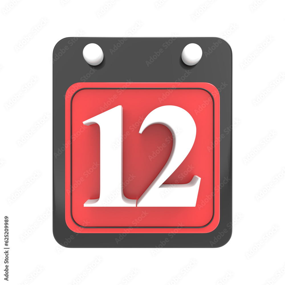 Calendar Day 12 Icon 3D Render Calendar Day 12 Icon 3D Render