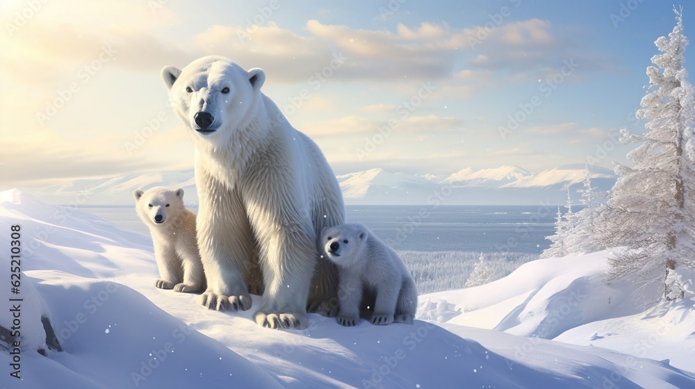 Mother polar bear with cubs. Created with Generative Ai technology. Mother polar bear with cubs. Created with Generative Ai technology.