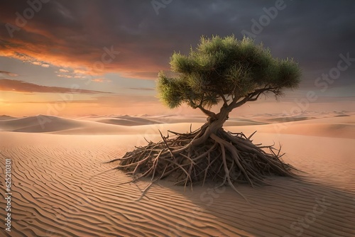 Rare tree in the desert generated with AI technology 