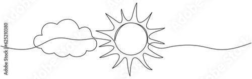 Sun with cloud continuous one line drawn. Sky linear symbol. Vector illustration isolated on white.