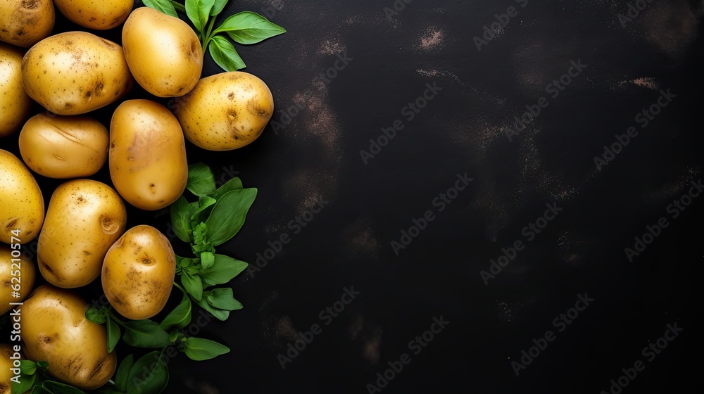 Fresh potatoes on a black background