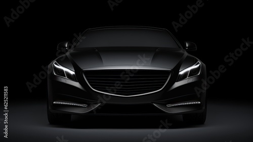 Front view of a generic and brandless modern car on a black background © twilight mist