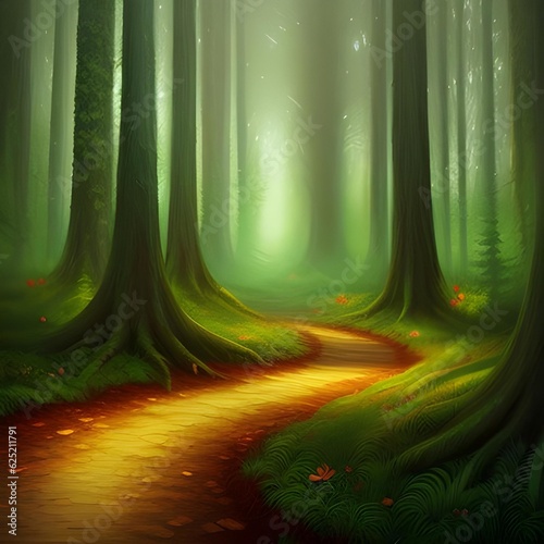 Fairy forest with trees and grass
