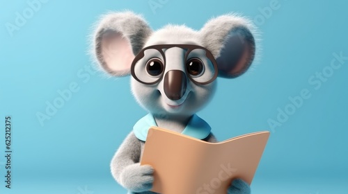 Cute happy cartoon koala holding a blank sign. Created with Generative AI.