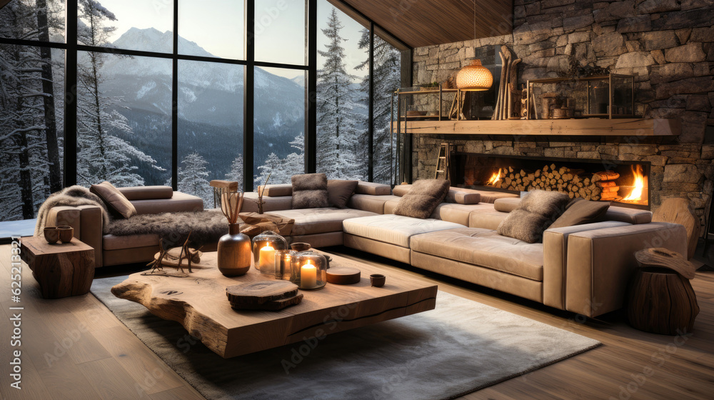 Fototapeta premium Rich nordic style interior. Generative AI