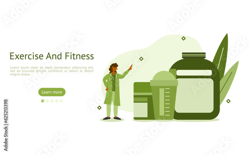 weight loss illustration set. characters used supplement the protein with whey protein. own body care concept. vector illustration.
