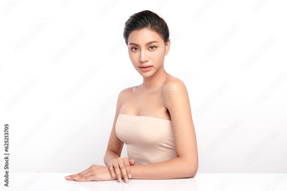 Beautiful young asian woman with clean fresh skin on white background, Face care, Facial treatment, Cosmetology, beauty and spa, Asian women portrait. Beautiful young asian woman with clean fresh skin on white background, Face care, Facial treatment, Cosmetology, beauty and spa, Asian women portrait.