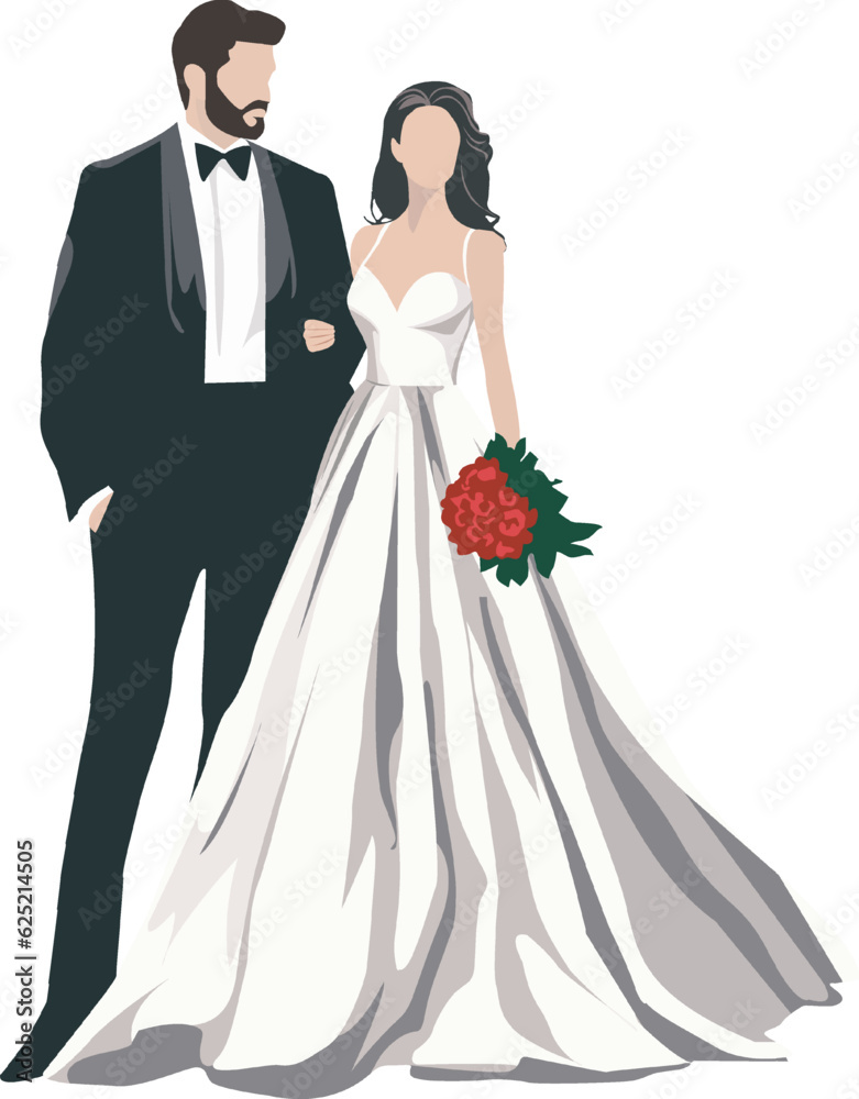 Bride in a white wedding dress with the groom in a black suit