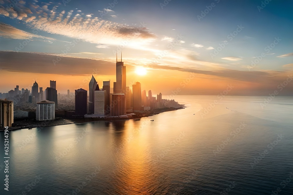 city skyline at sunset generated  by AI technology