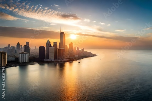 city skyline at sunset generated  by AI technology