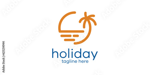 logo design beach in circle icon vector minimalist