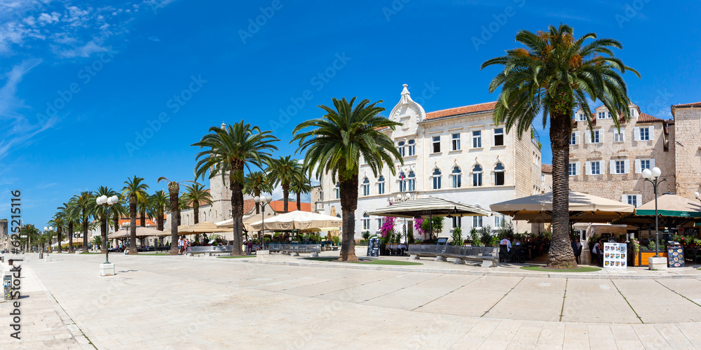 Promenade at the old town of Trogir panorama vacation in Croatia