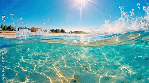 Splash of beautiful clear water in the ocean with landscape on background © Zina Seletskaya