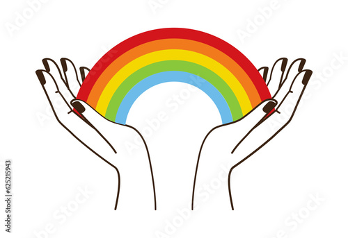 Png  in flat simple linear style - hand and pride LGBT rainbow heart - Icon and symbol for sticker, print, banner