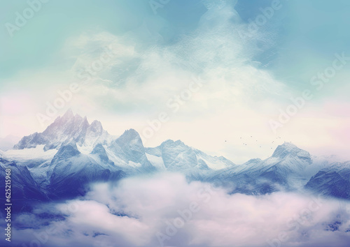 Beautiful serene mountains covered by clouds background