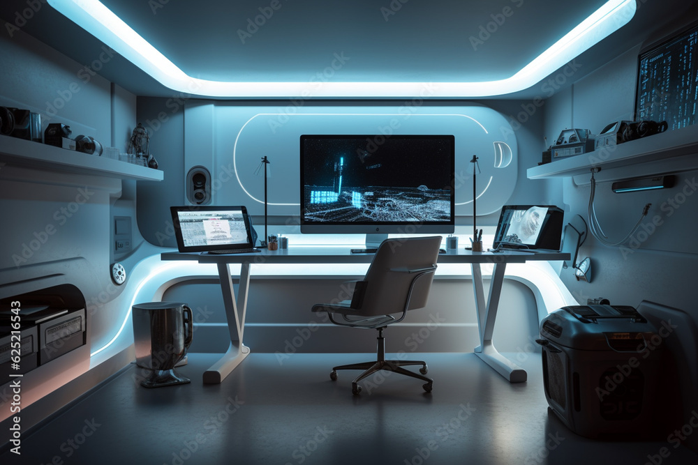 futuristic home office interior photorealistic