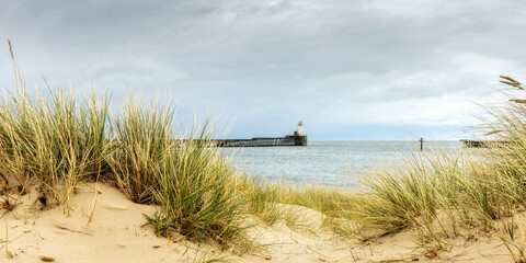 Leinwandbilder Dünen Leuchtturm Blyth hinter Strandhafer  © Jim
