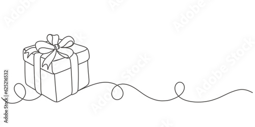 Line art vector illustration of a gift box with ribbon