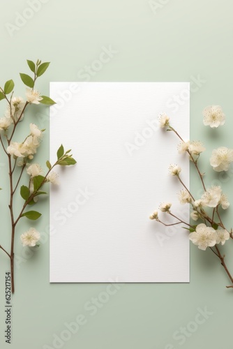 Green Paper Mockup with White Flowers