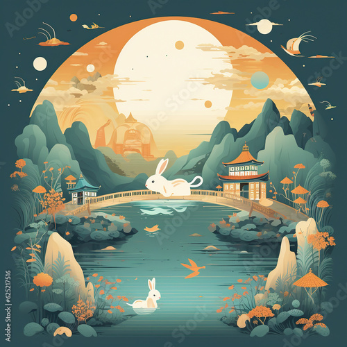 Slika na platnu Happy Mid-Autumn Festival / Chinese festival / Vector illustration, posters, bro