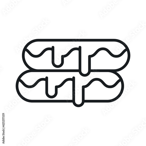 A small, soft, log shaped pastry filled with chocolate, modern flat eclair icon