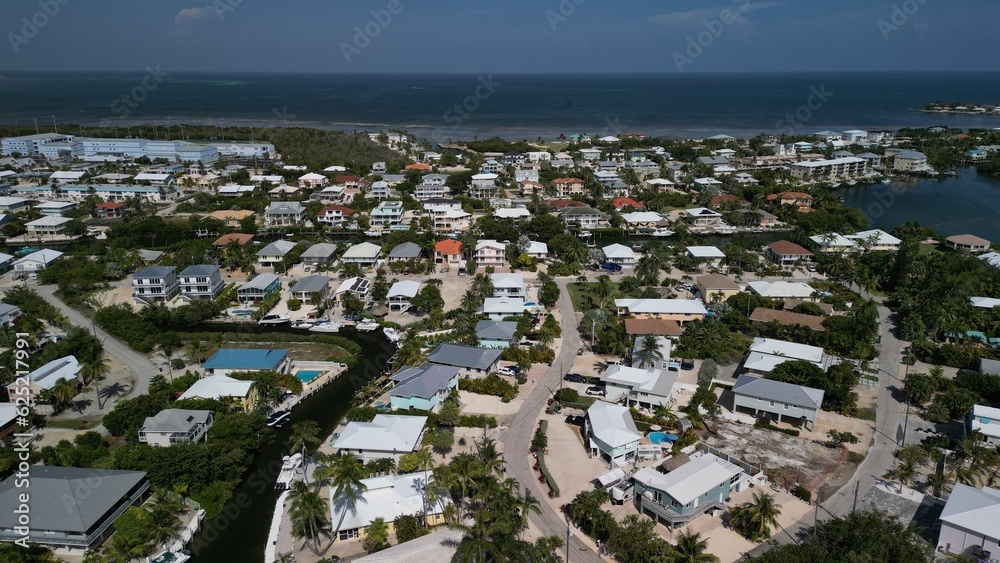 Aerial view of luxury real estate in the Florida Keys. Birds eye view ...