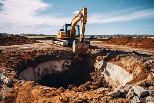 Wallpaper Mural Excavator working on a construction site. Heavy duty construction equipment at work.Generative AI technology. Torontodigital.ca