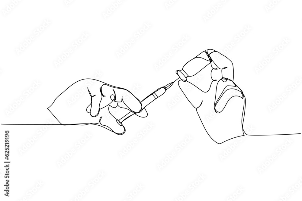 Vaccination, medicine ampoules with a syringe needle, vaccine, draw the